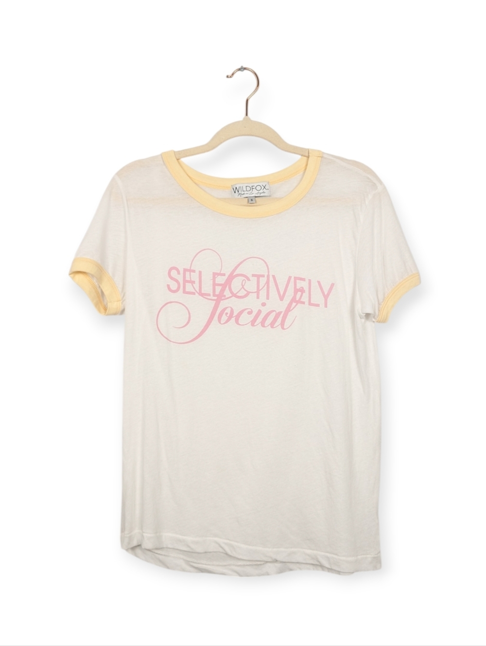 Wildfox Ringer Tee S White Pink Selectively Social Lightweight